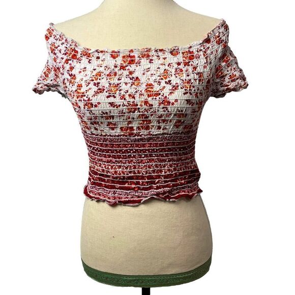 Derek Heart White Red ombre Stretchy off the shoulder short sleeve crop top M - Picture 1 of 10
